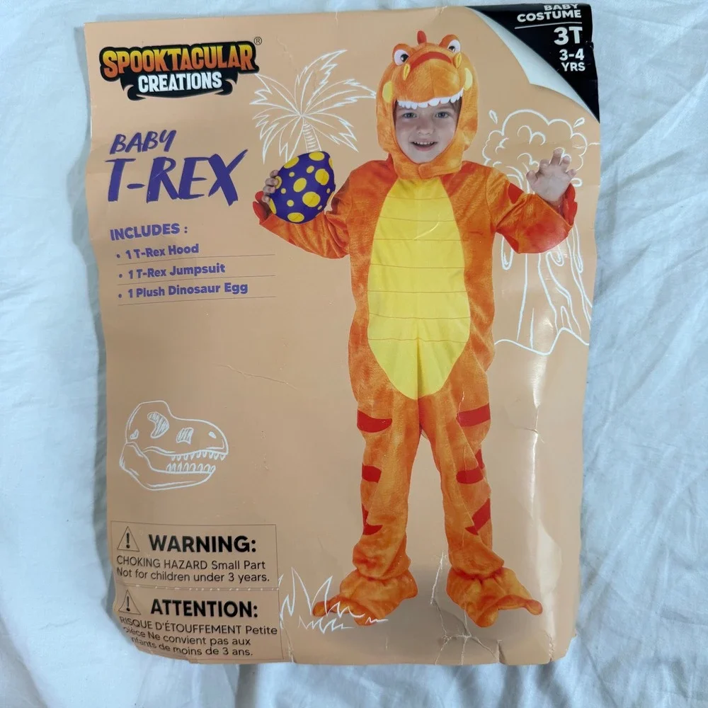 Spooktacular Creations Toddler T-Rex Costume Unisex 3T Orange Dinosaur